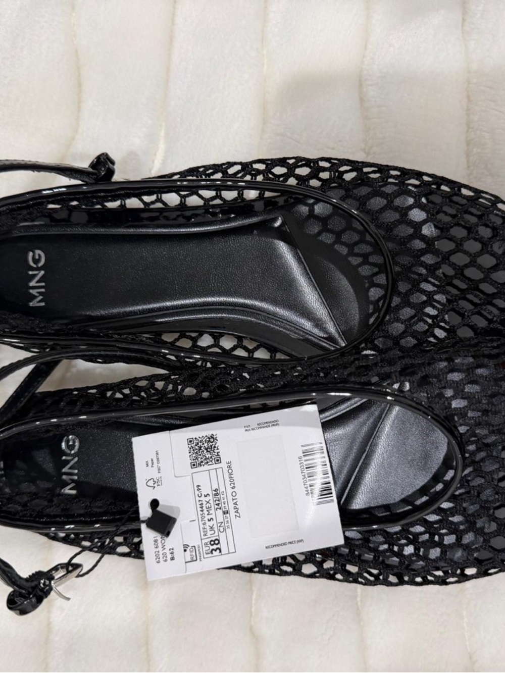 Mango Black Mesh Slingback Flats with Open-Weave Upper